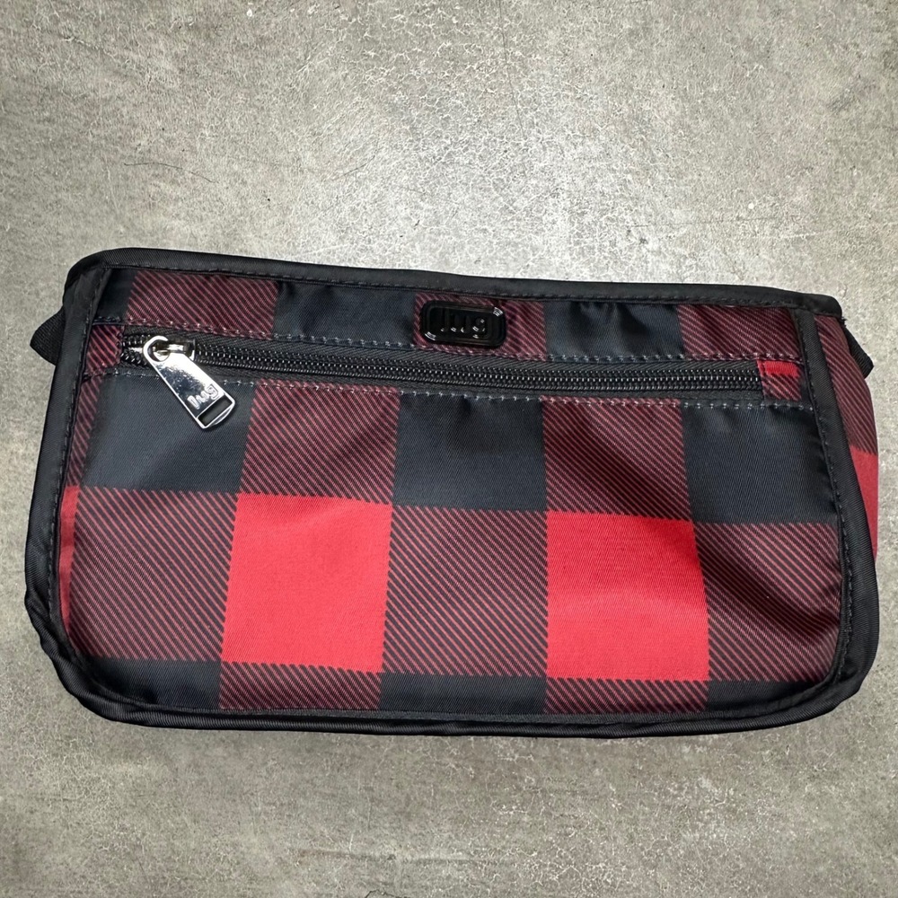 NWOT Lug Parasail Cosmetic Case Red Black Buffalo Check Plaid Clear Bottom Pouch